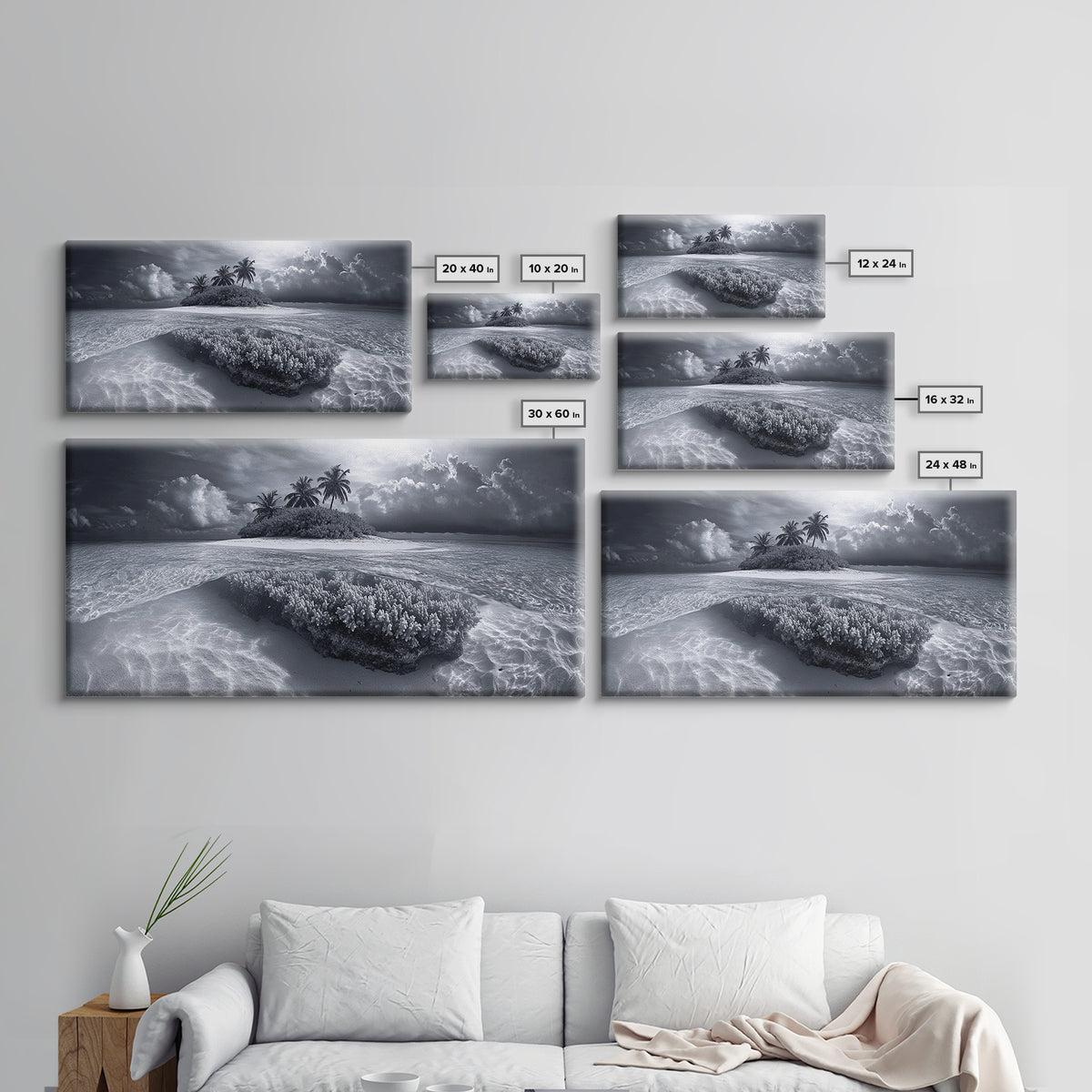 Coral Island, Tropical Ocean, Underwater Reef, Clear Sea, Framed Canvas Print, Beach House Art, Coastal Living Room Decor, Office Wall Decor