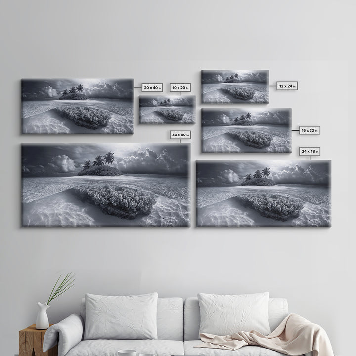 Coral Island, Tropical Ocean, Underwater Reef, Clear Sea, Framed Canvas Print, Beach House Art, Coastal Living Room Decor, Office Wall Decor