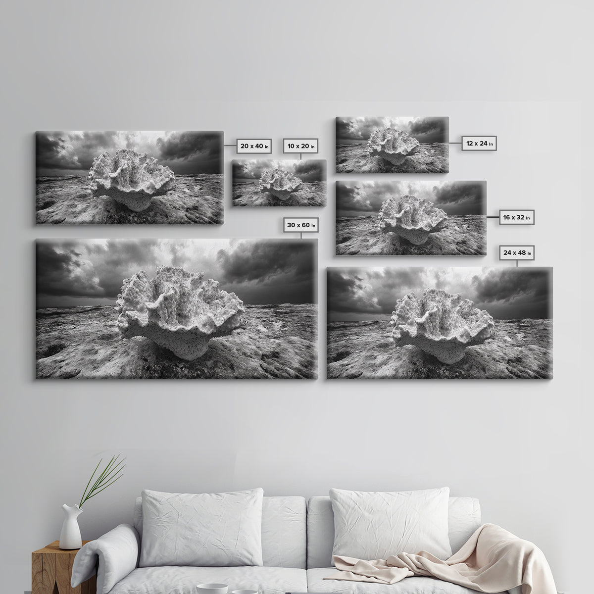 Coral Texture, Ocean Storm, Dramatic Sky, Sea Fossil, Framed Canvas Print, Coastal Nature Art, Fall Entryway Wall Decor, Cabin Wall Art