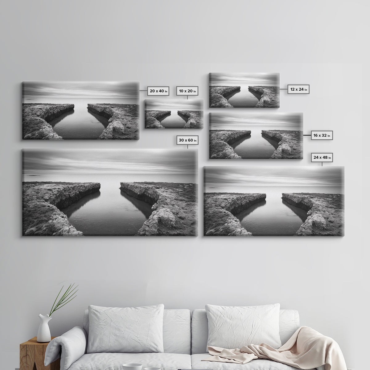 Rocky Inlet, Ocean View, Symmetry Nature, Coastal Zen, Canvas Print, Minimalist Bathroom Art, Tranquil Bedroom Wall Decor, Entryway Accent