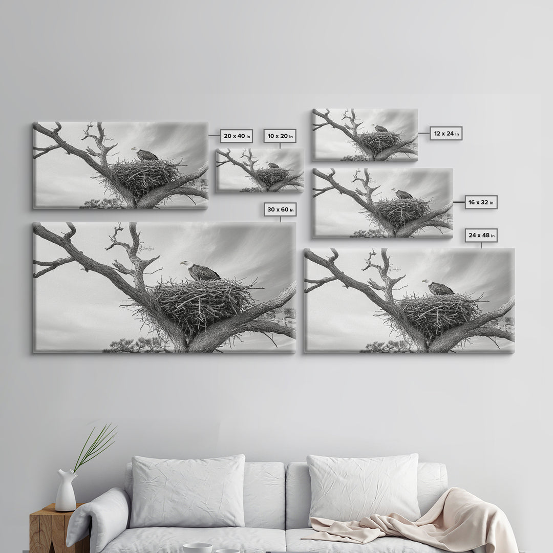 Bald Eagle Nest, Wildlife Nature Art, Rustic Cabin Decor, Framed Canvas Print, Patriotic Office Wall Art, Woodland Photography
