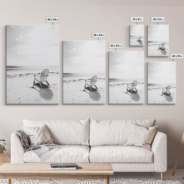 Beach Chair, Coastal Calm, Empty Shoreline, Canvas Print, Minimalist Wall Art, Beach House Decor, Serene Ocean Photography