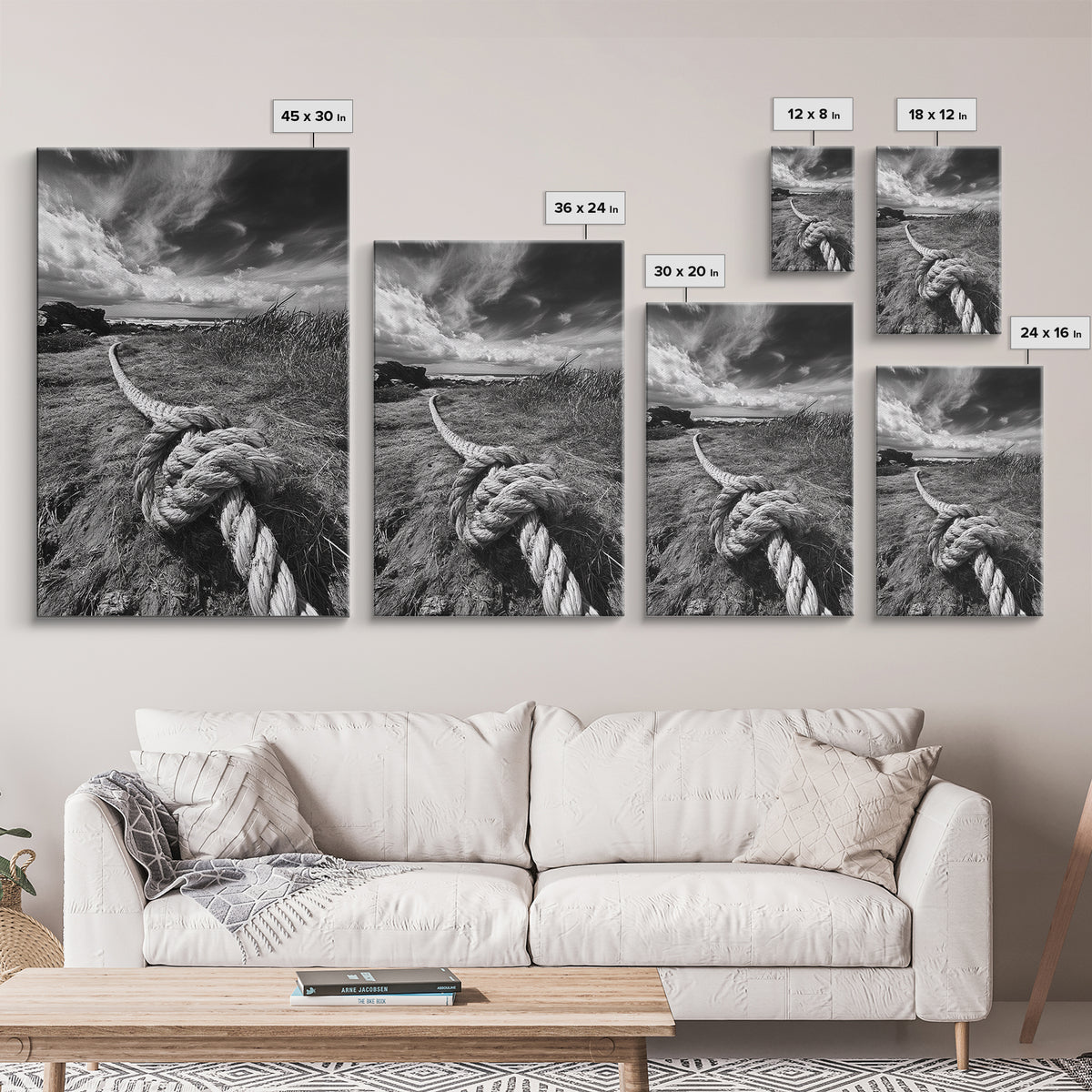 Nautical Rope Knot, Coastal Texture, Ocean Breeze, Framed Canvas Print, Beach House Wall Art, Rustic Nautical Decor, Minimalist Style