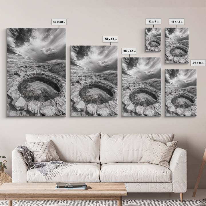 Natural Stone Pool, Sky Reflections, Framed Canvas Print, Bathroom Wall Art, Earthy Neutral Decor, Minimalist Landscape