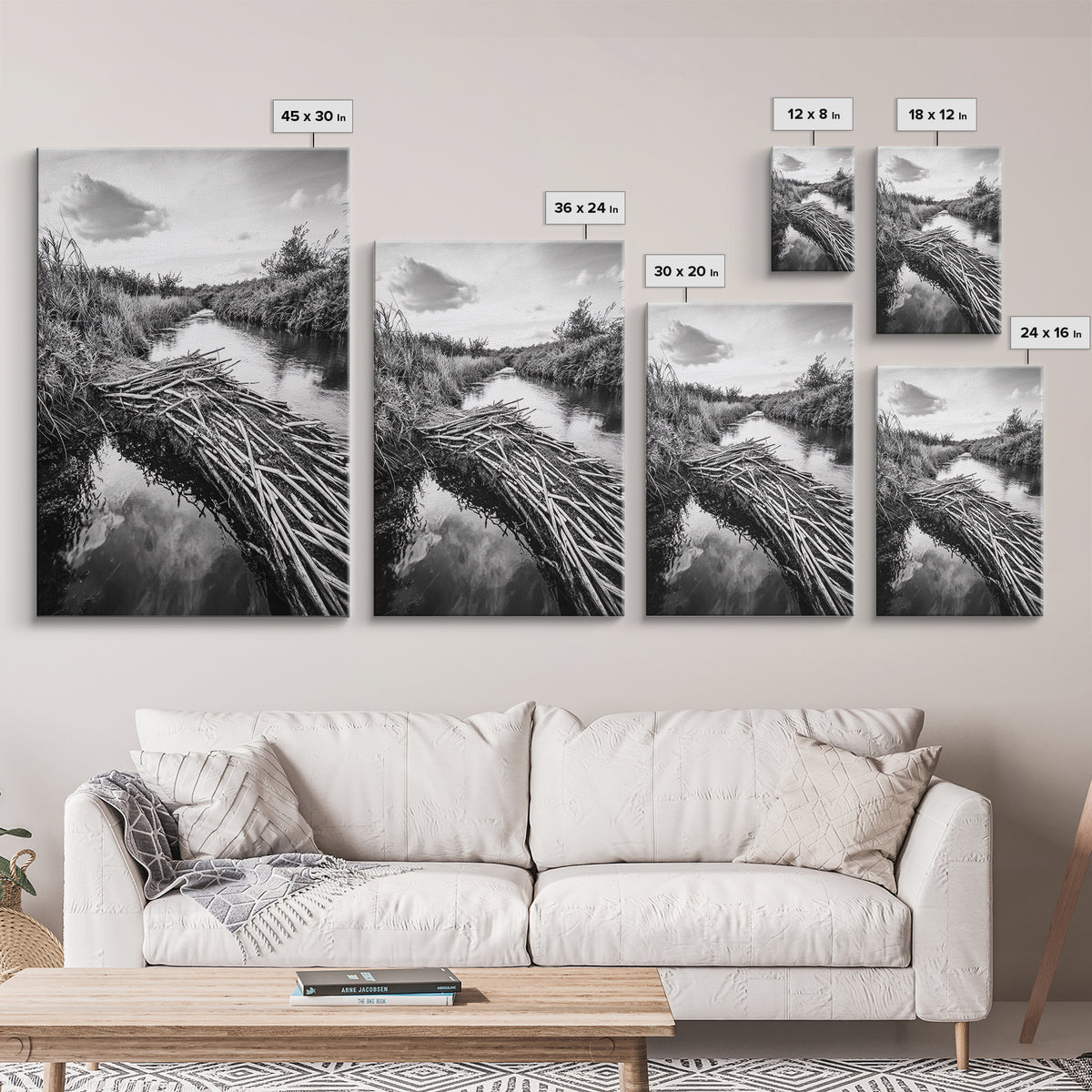 Nature Escape, Stream View, Rustic Landscape, Autumn Calm, Framed Canvas Print, Nature art, Rustic Wall Decor, Cabin Art, Office Artwork