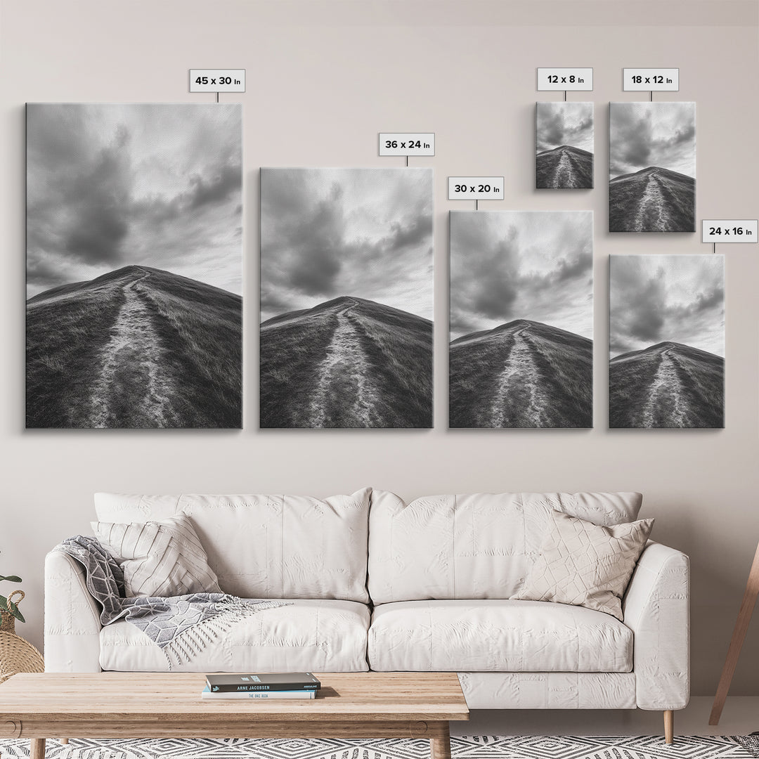 Winding Path, Hilltop View, Cloudy Horizon, Minimalist Landscape, Canvas Print, Bedroom Wall Art, Serene Decor, Fall Art Piece