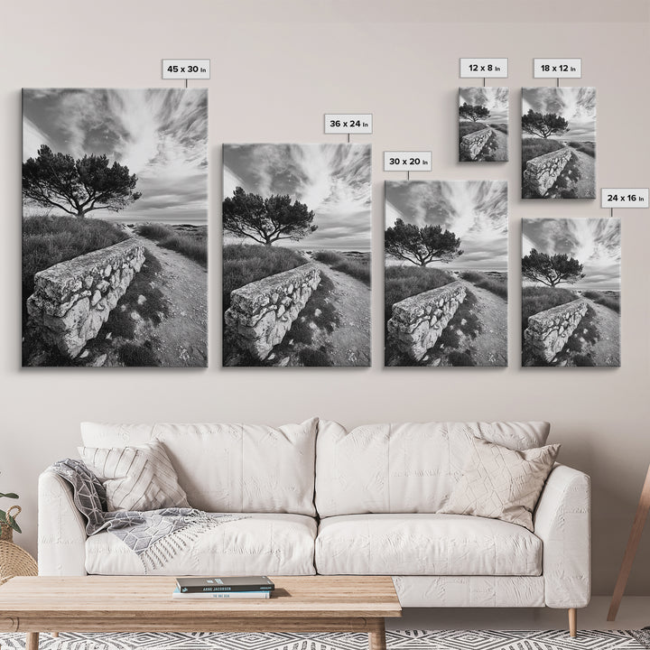 Coastal Path, Nature Trail, Windswept Tree, Framed Canvas Print, Rustic Landscape Art, Minimalist Decor, Bedroom Wall Art, Fall Vibes