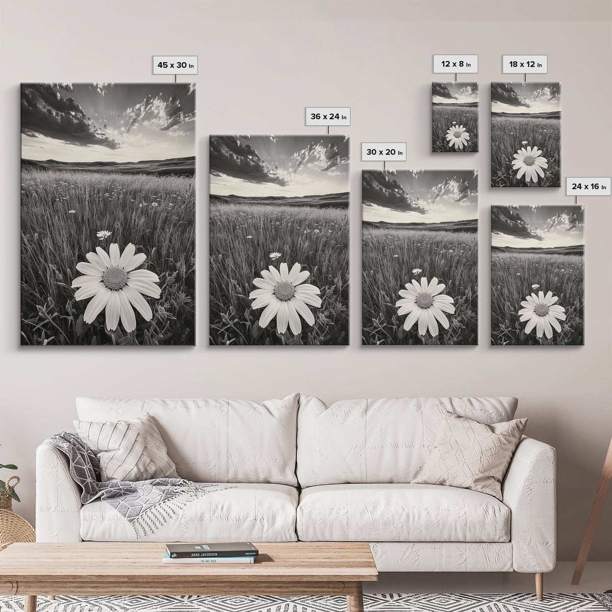 Wildflower Field, Daisy Bloom, Summer Meadow, Framed Canvas Print, Boho Botanical Wall Art, Bedroom Decor, Earthy Nature Photography