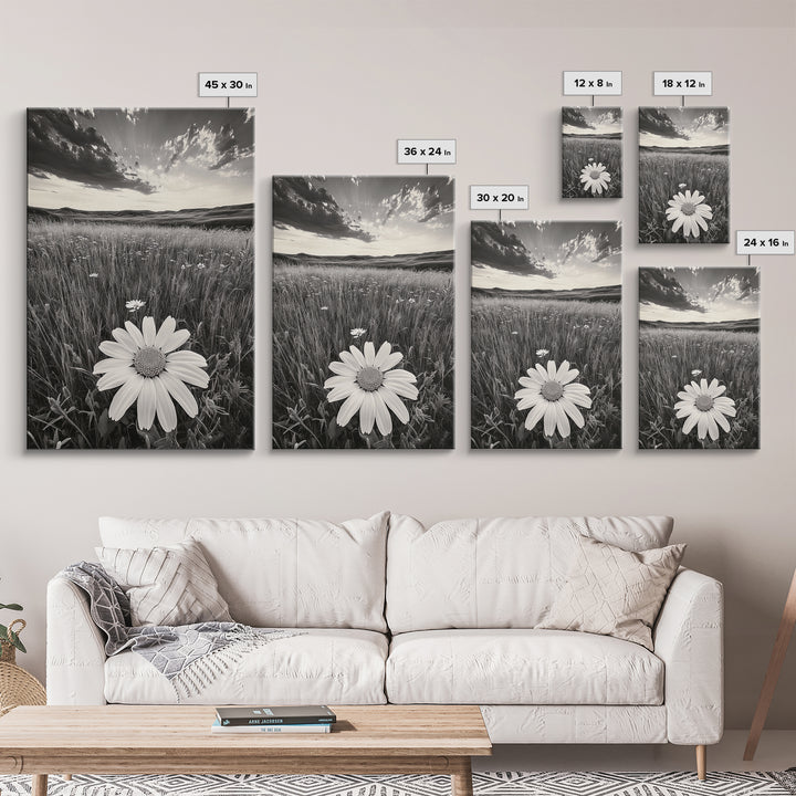 Wildflower Field, Daisy Bloom, Summer Meadow, Framed Canvas Print, Boho Botanical Wall Art, Bedroom Decor, Earthy Nature Photography