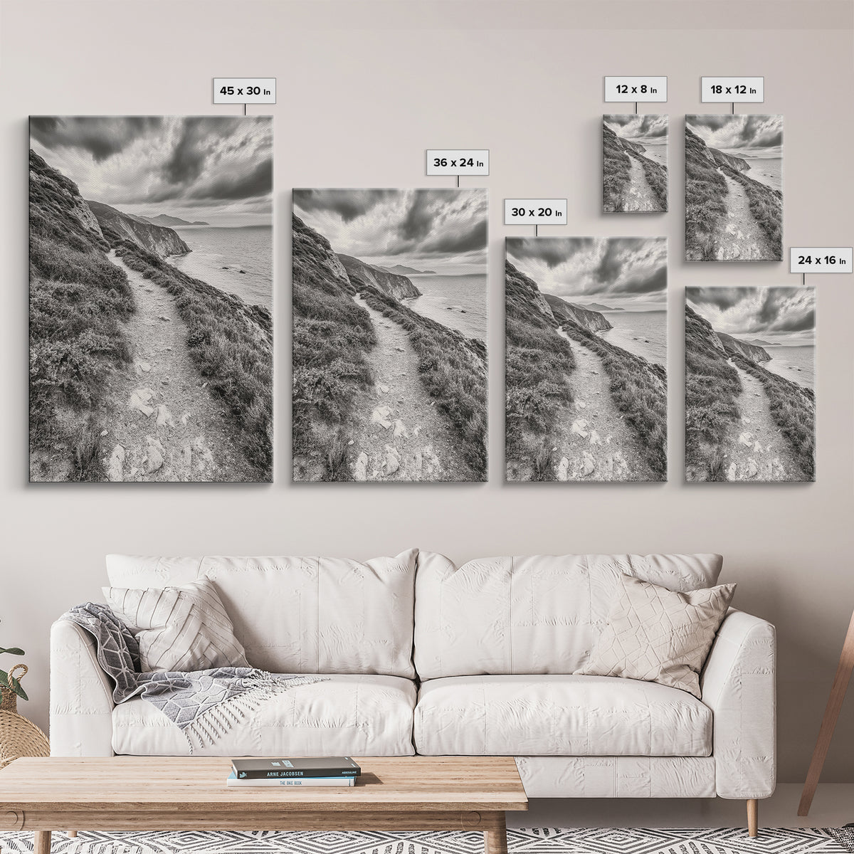 Cliffside Path, Coastal Trail, Ocean Escape, Canvas Print, Moody Landscape Wall Art, Living Room Decor, Adventure Travel Aesthetic