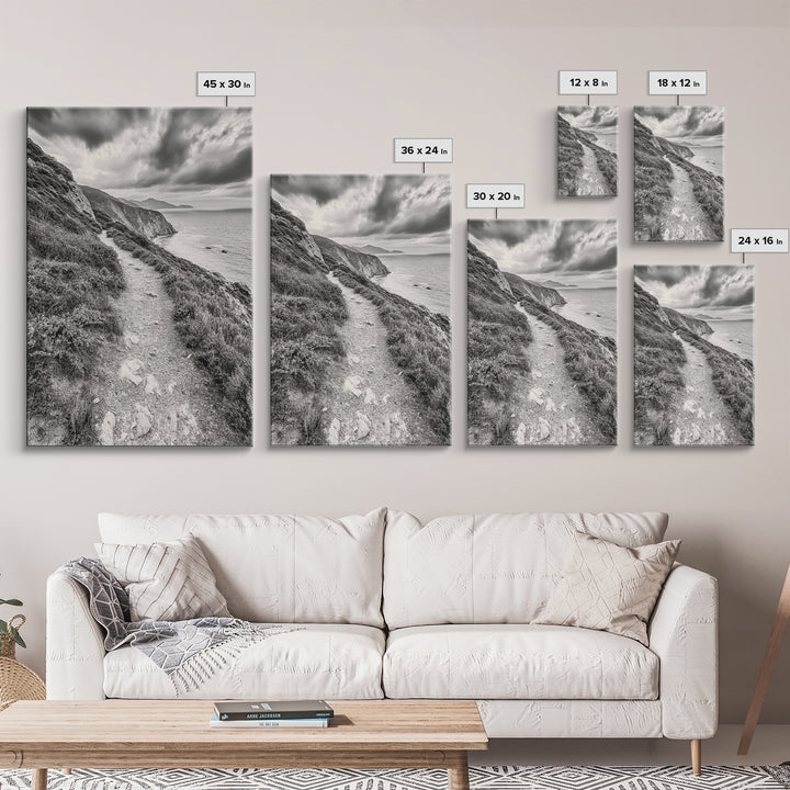Cliffside Path, Coastal Trail, Ocean Escape, Canvas Print, Moody Landscape Wall Art, Living Room Decor, Adventure Travel Aesthetic