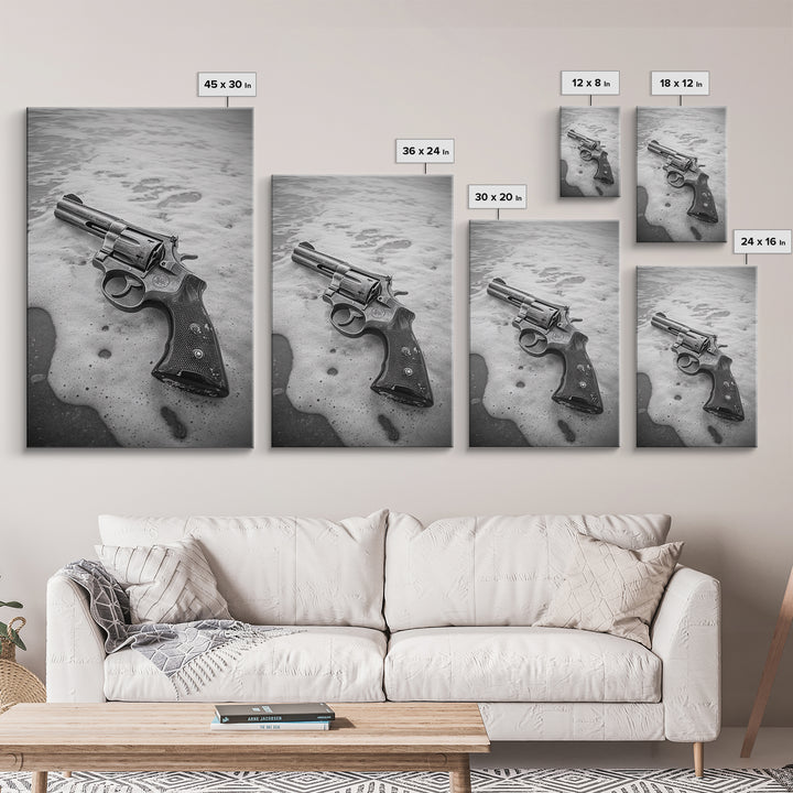 Revolver Beach, Washed Ashore, Western Style, Noir Photography, Framed Canvas Print, Industrial Wall Art, Man Cave Decor, Rustic Vibes