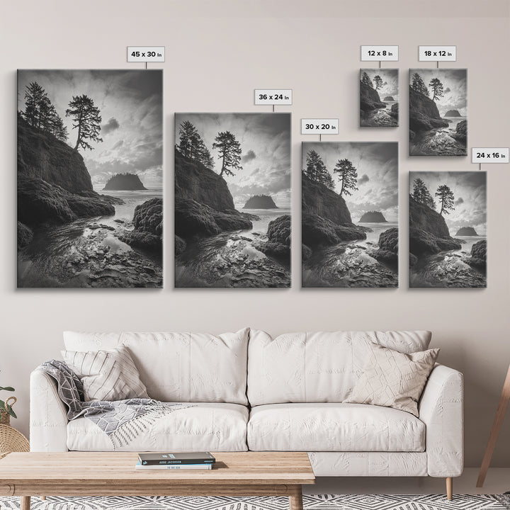 Seastack View, Dramatic Cliff, Ocean Rock Formations, Coastal Drama, Framed Canvas Print, Living Room Wall Art, Natural Scenic Decor
