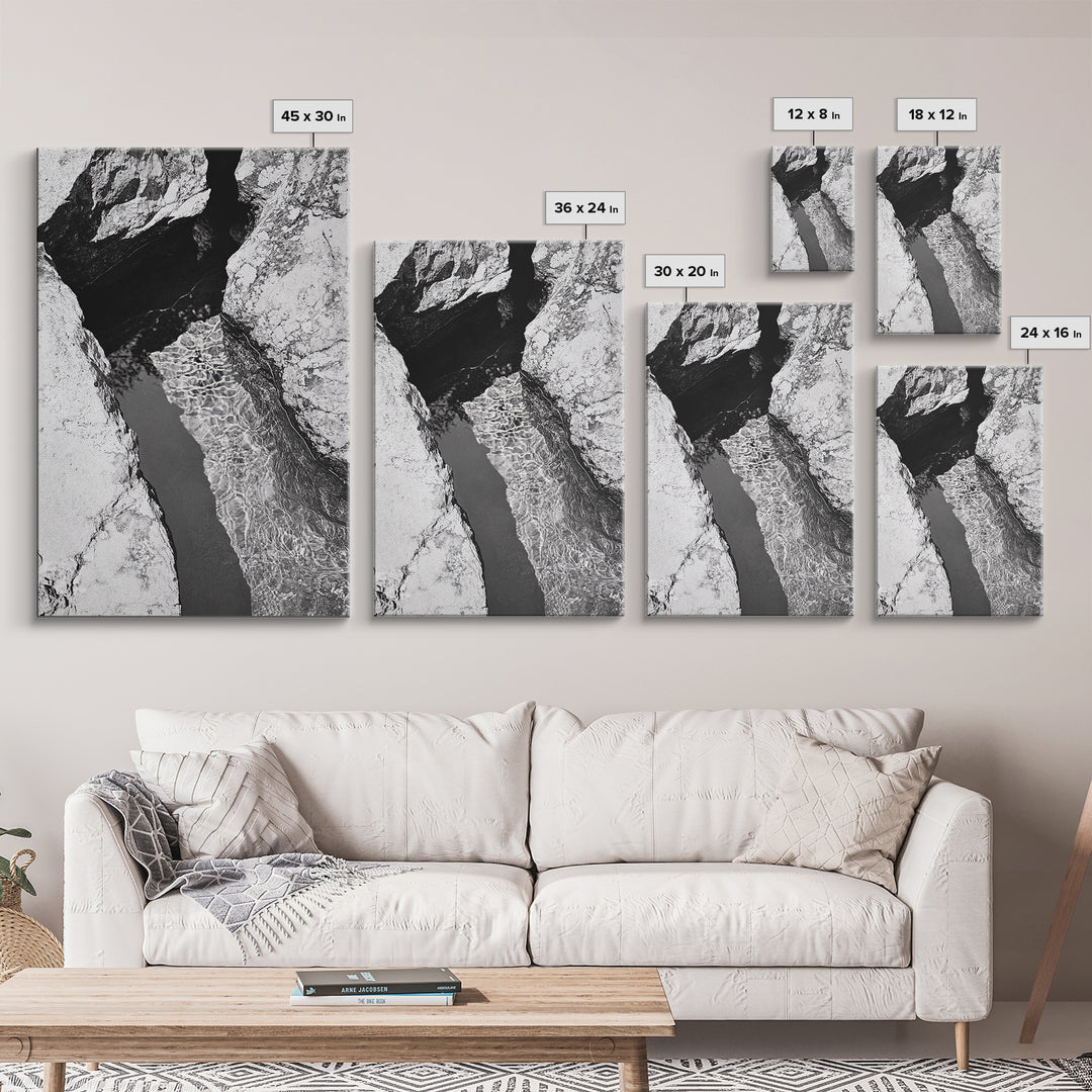 Rock Crevice, Light Ripples, Natural Texture, Abstract Nature, Framed Canvas Print, Kitchen Wall Art, Earth Tone Style, Modern Rustic