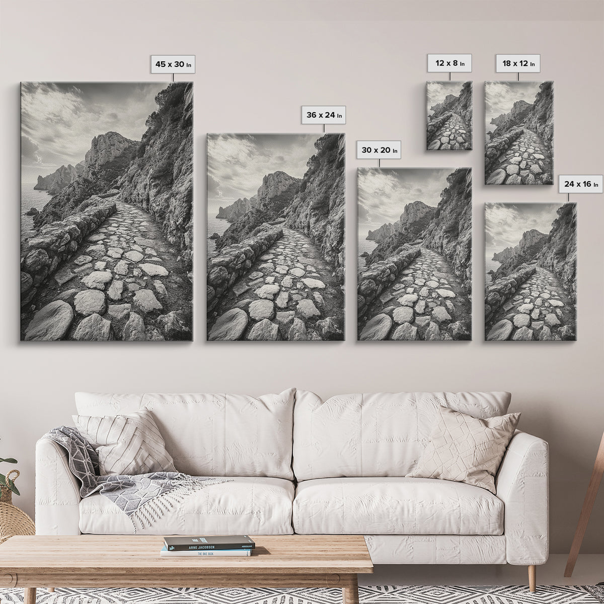 Cliff Path, Coastal Trail, Rugged Rock, Hiking Vibe, Framed Canvas Print, Hallway Wall Art, Nature Photography, Adventure Decor