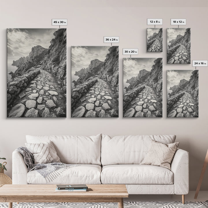 Cliff Path, Coastal Trail, Rugged Rock, Hiking Vibe, Framed Canvas Print, Hallway Wall Art, Nature Photography, Adventure Decor