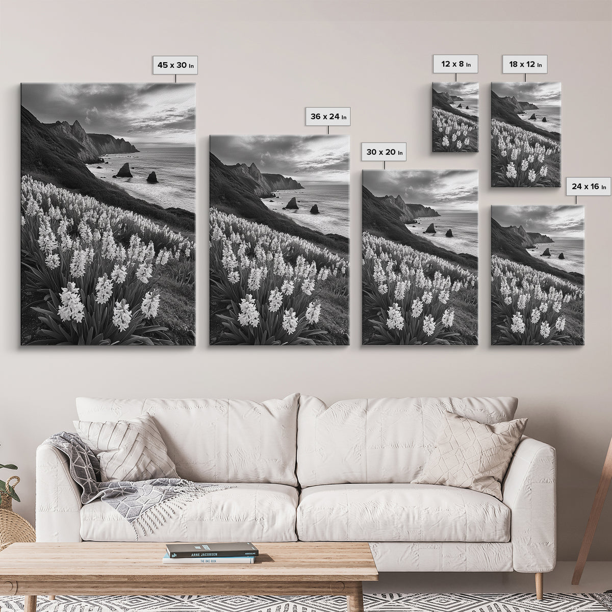 Coastal Blooms, Ocean Cliffs, Seaside Flowers, Canvas Print, Nature Photography, Living Room Art, Modern Coastal Wall Decor, Spring Vibes