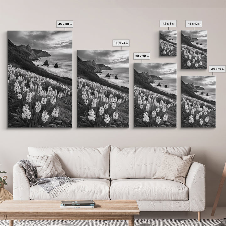 Coastal Blooms, Ocean Cliffs, Seaside Flowers, Canvas Print, Nature Photography, Living Room Art, Modern Coastal Wall Decor, Spring Vibes