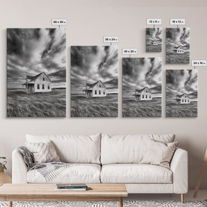 Abandoned House, Windy Prairie, Haunted Landscape, Framed Canvas Print, Fall Wall Art, Rural Home Decor, Moody Halloween Style