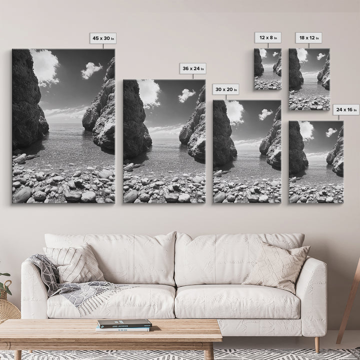 Rocky Cove, Serene Sea, Coastal Escape, Crystal Water, Canvas Print, bathroom ocean art, coastal minimalist decor, tranquil seascape gift