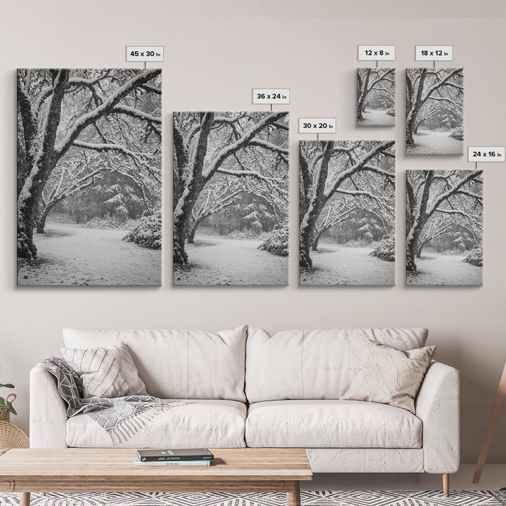 Snowfall Trees, Winter Forest, Nature Pathway, Canvas Print, Holiday Season Decor, Cozy Living Room or Cabin Wall Art