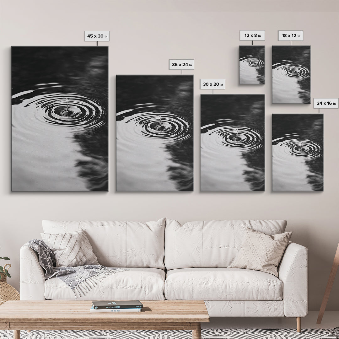 Ripple Effect, Water Drop, Zen Wall Art, Minimalist Black and White, Canvas Print, Bathroom Decor, Tranquil Art, Meditation Room Art