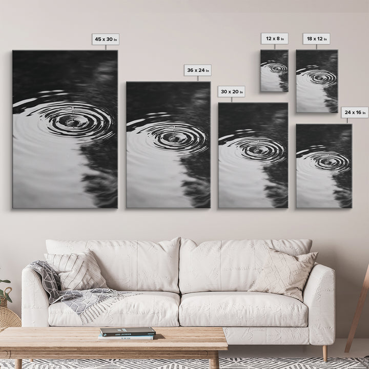 Ripple Effect, Water Drop, Zen Wall Art, Minimalist Black and White, Canvas Print, Bathroom Decor, Tranquil Art, Meditation Room Art
