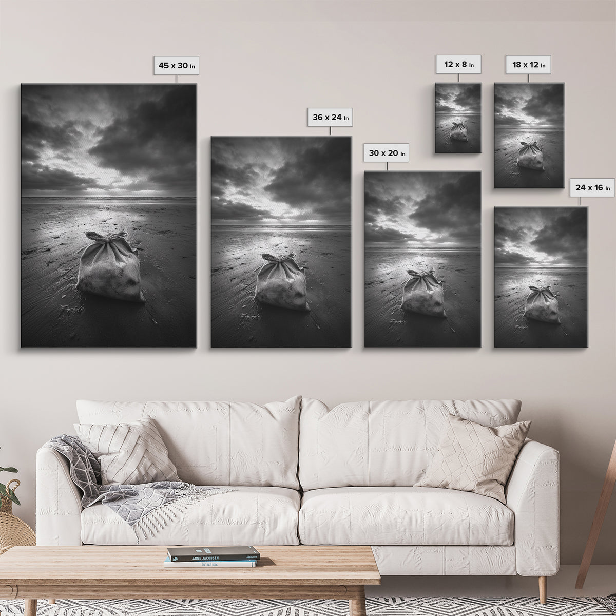 Coastal Mood, Seaside Stillness, Monochrome Art, Canvas Print, Beach Bedroom Wall Art, Moody Ocean Decor, Minimalist Nature