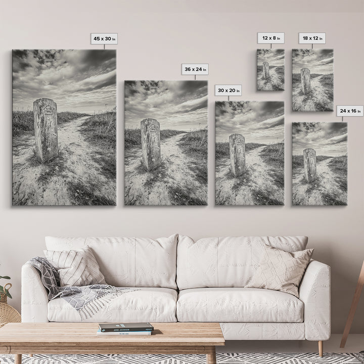 Hiking Marker, Trail Symbol, Windswept Grass, Framed Canvas Print, Outdoor Adventure Wall Art, Nature Lover Gift, Cabin Decor