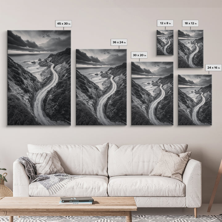 Coastal Road View, Cliffside Journey, Seaside Drive, Moody Landscape, Canvas Print, Living Room Art, Adventure Wall Art, Wanderlust Decor