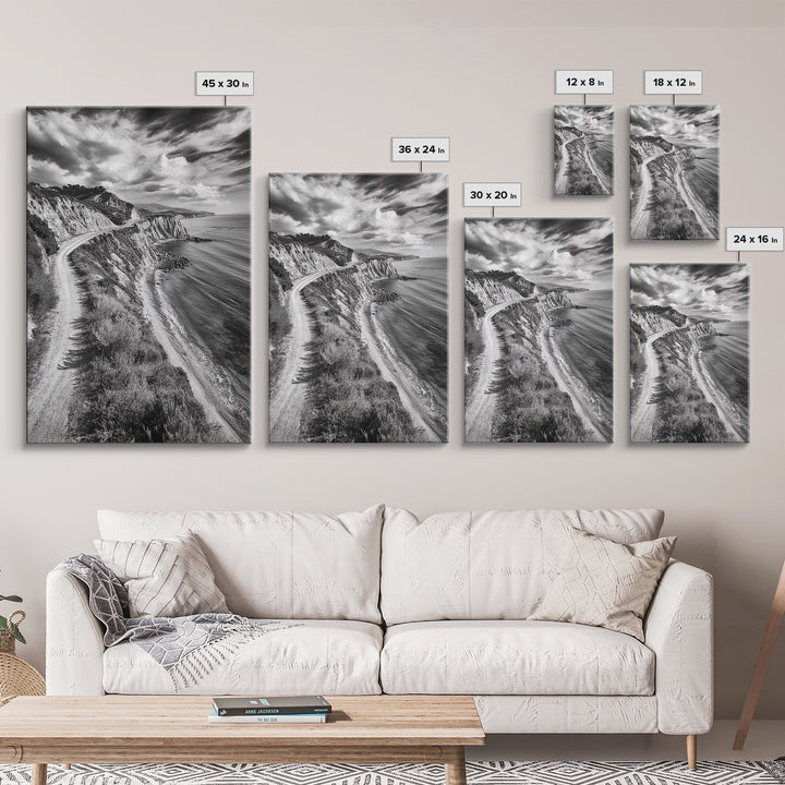 Coastal Mountain Trail, Ocean View, Travel Photography, Framed Canvas Print, Scenic Landscape Art, Office or Hallway Wall Art