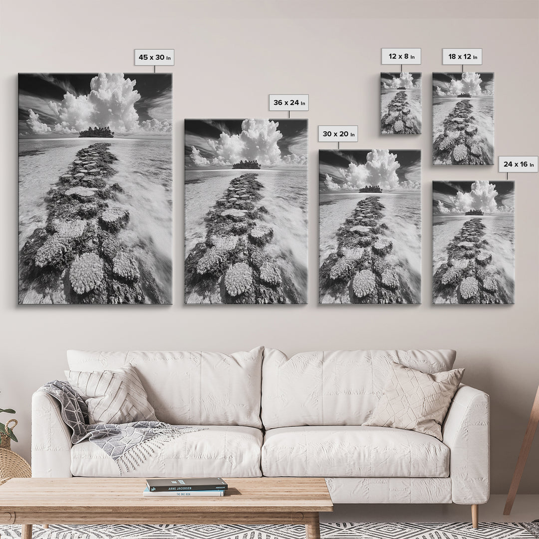 Island Cloud Escape, Ocean Path Scene, Tropical Seascape, Canvas Print, Coastal Beach House Art, Summer Island Vibes Wall Art