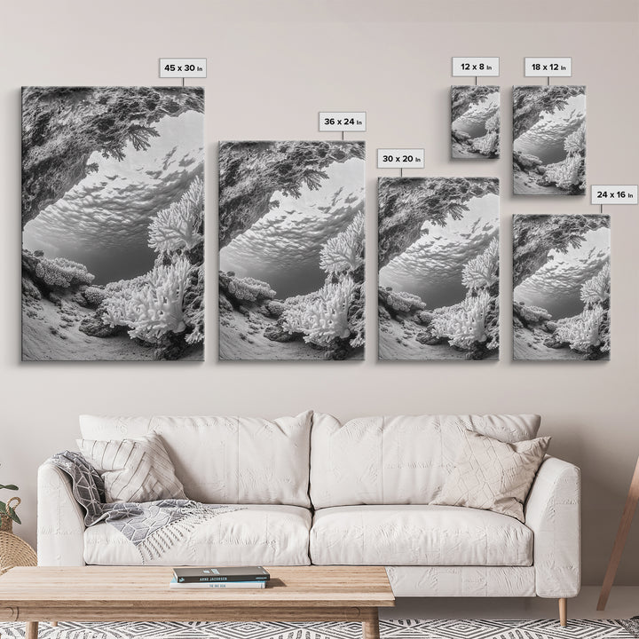 Coral Reef Underwater, Ocean Photography, Marine Nature Scene, Framed Canvas Print, Bathroom Wall Art, Coastal Minimalist Decor