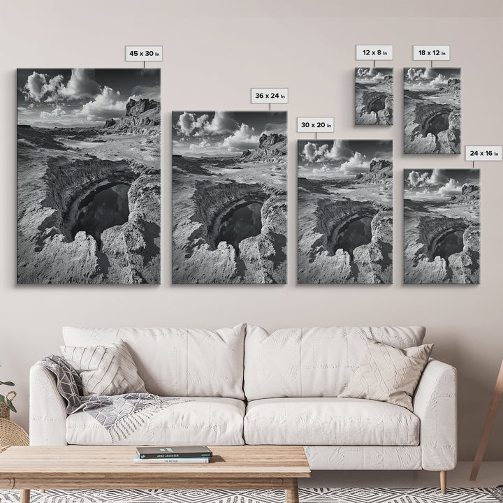 Desert Crater Scene, Surreal Landscape Art, Earth Tone Vibe, Minimalist Nature, Framed Canvas Print, Office Wall Decor, Modern Western Style