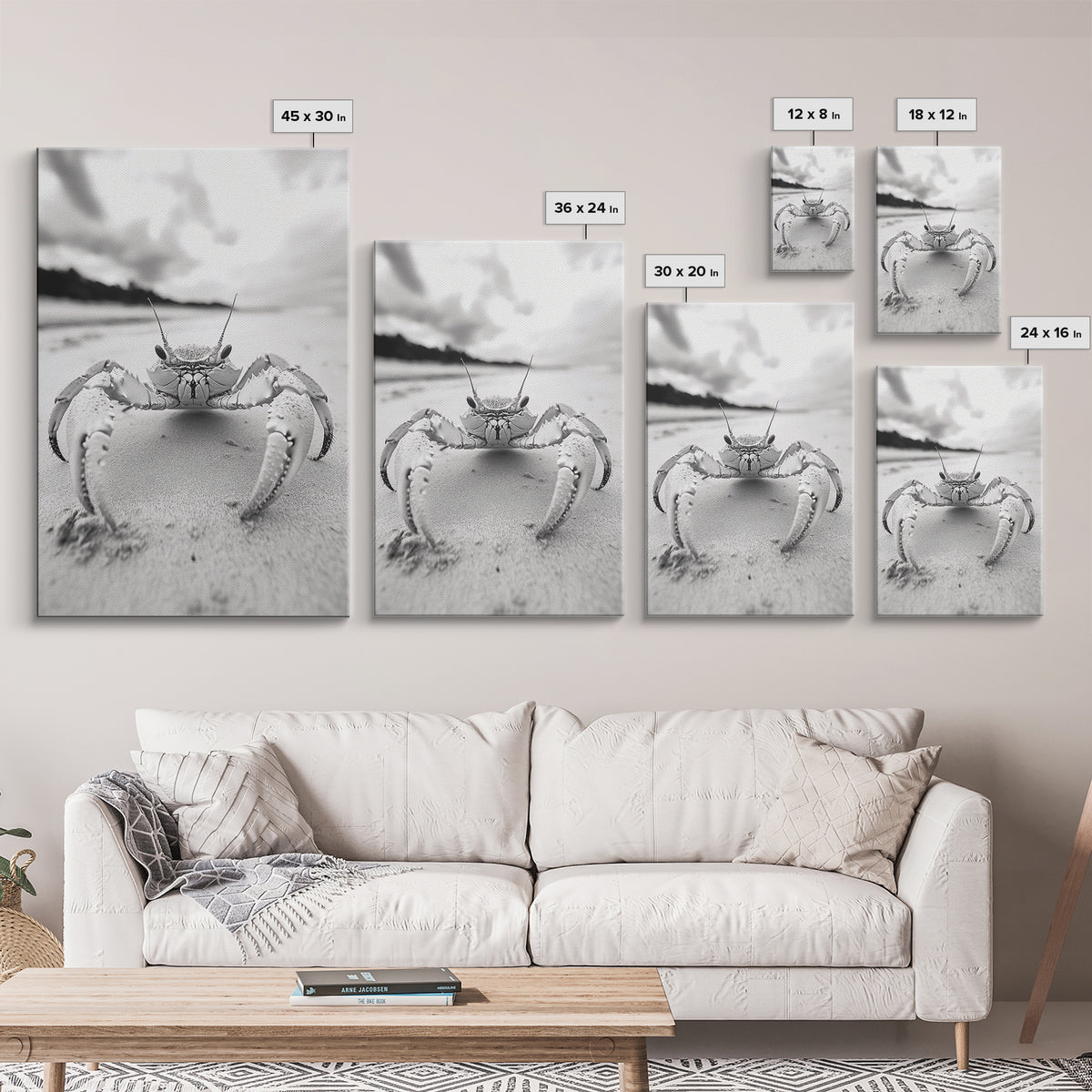 Beach Crab Portrait, Closeup Ocean Art, Tropical Minimalism, Coastal Creature Photo, Framed Canvas Print, Bathroom Wall Decor, Marine Decor