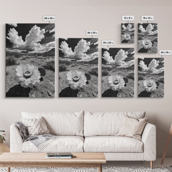 Desert Bloom, Cactus Flower, Bold Nature, Framed Canvas Print, Boho Wall Art, Southwestern Home Decor, Dramatic Desert Photography