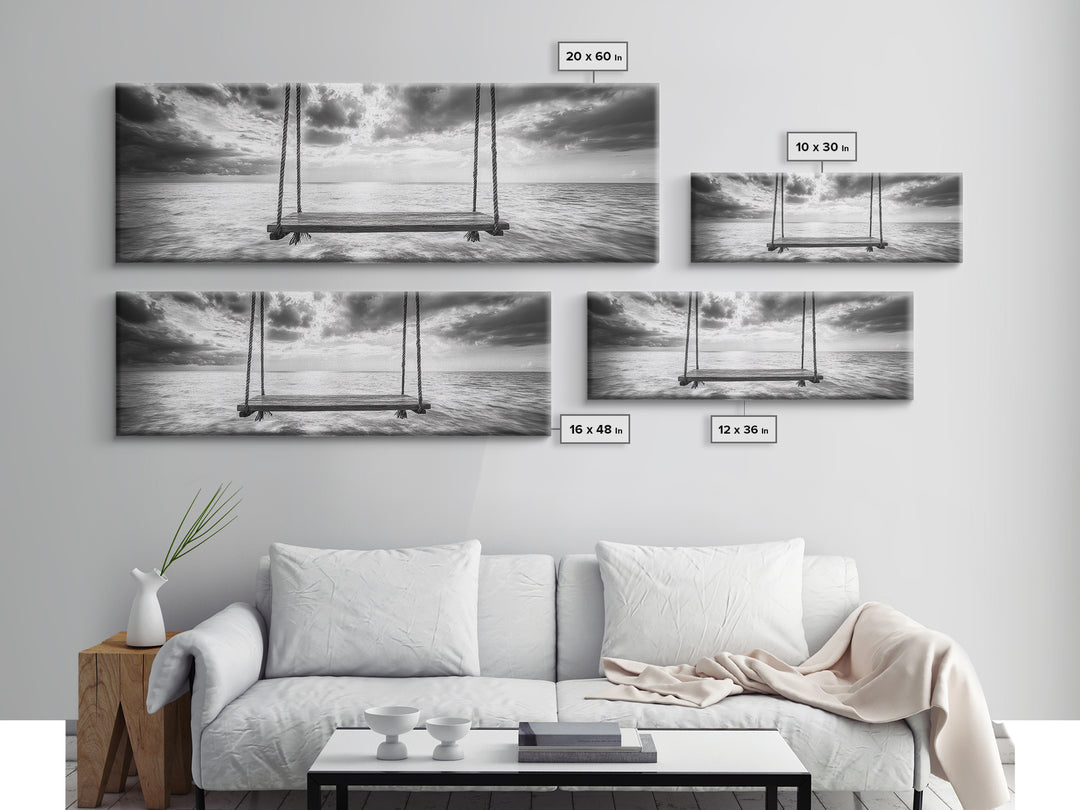 Ocean Swing View, Serene Seascape Art, Minimalist Beach Wall Decor, Framed Canvas Print, Bedroom Art, Calm Coastal Photography