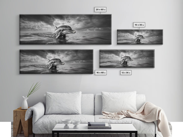 Dolphin Ocean Art, Playful Sea Animal Print, Modern Coastal Decor, Framed Canvas Print, Bathroom Wall Art, Nature Photography