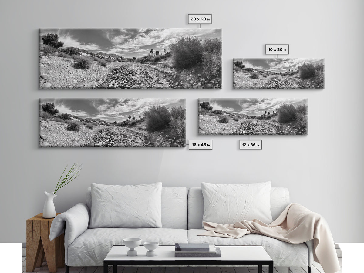 Desert Streambed Path, Dry River Landscape, Southwest Nature Print, Framed Canvas Print, Earthy Living Room Art, Modern Western Decor