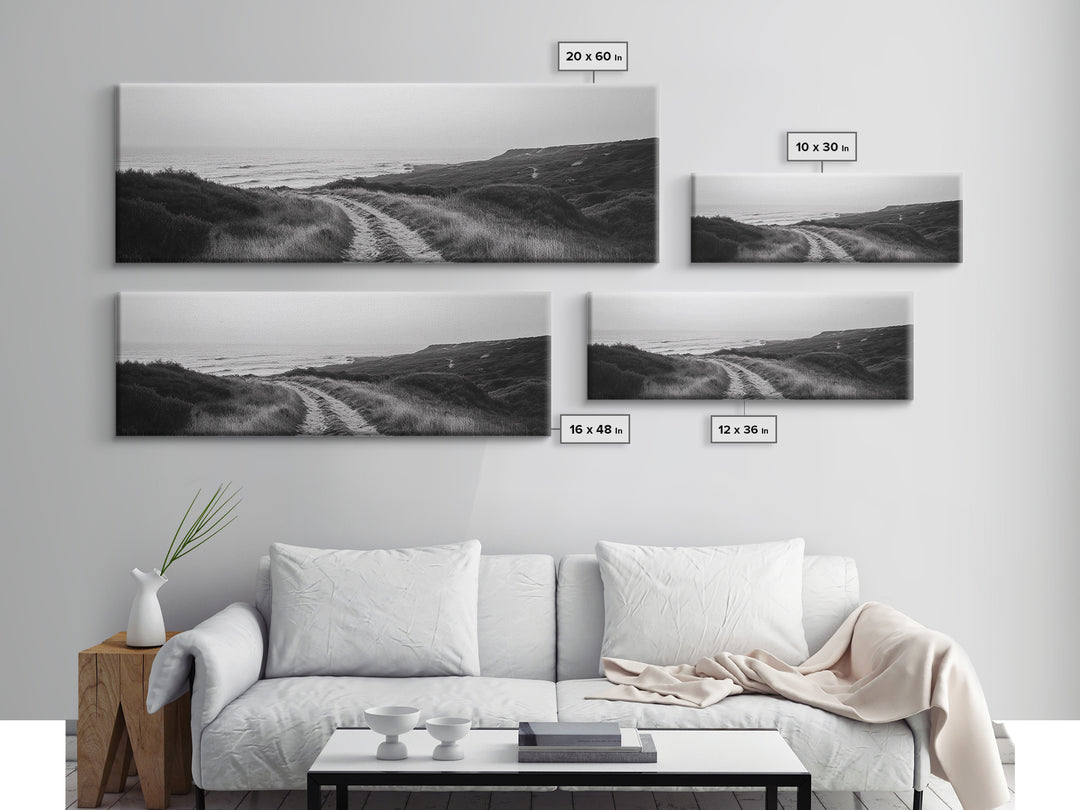 Coastal Path, Ocean Trail, Nature Journey, Canvas Print, Rustic Landscape Art, Entryway Wall Decor, Seaside Minimalist Photo