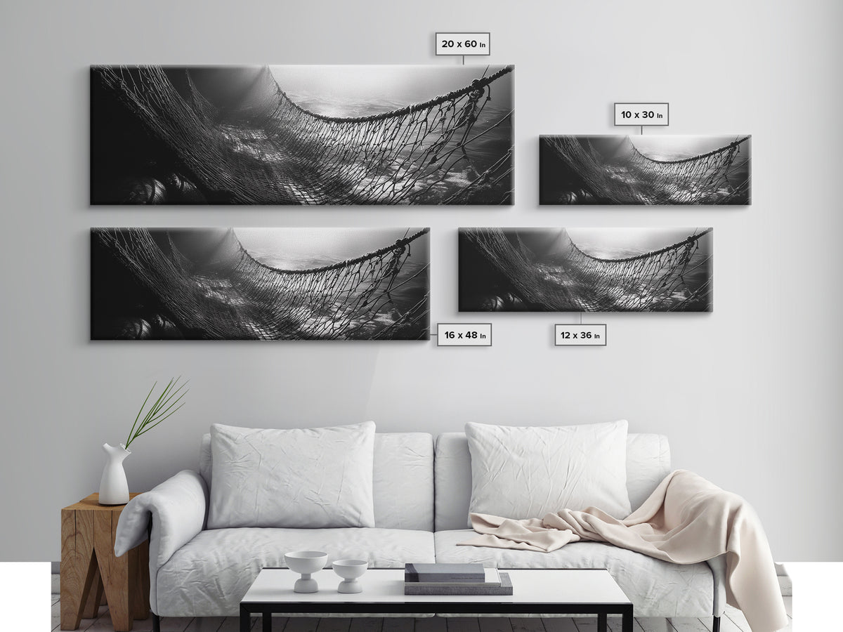 Deep Sea Net, Ocean Mood, Fisherman Style, Framed Canvas Print, Nautical Wall Art, Maritime Decor, Coastal Office Wall Art, Dark Ocean Print