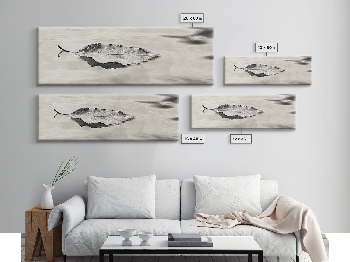 Autumn Leaf, Water Reflection, Nature Minimalism, Floating Stillness, Framed Canvas Print, Fall Wall Art, Neutral Tones, Bathroom Decor