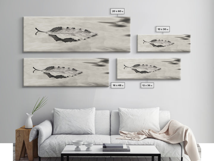 Autumn Leaf, Water Reflection, Nature Minimalism, Floating Stillness, Framed Canvas Print, Fall Wall Art, Neutral Tones, Bathroom Decor