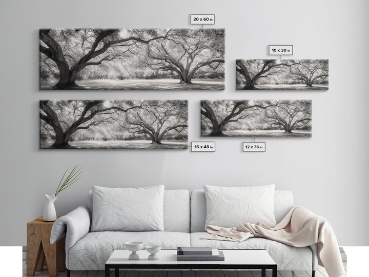 Sprawling Trees, Oak Forest, Sunlit Canopy, Majestic Branches, Canvas Print, Nature Wall Art, Boho Decor, Living Room Statement Piece