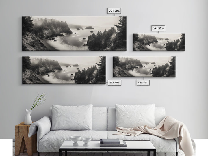 Ocean Rocks, Foggy Horizon, Coastal Cliffs, Dreamy Seascape, Canvas Print, Moody Nature Art, Living Room Wall Art, Coastal Minimalism