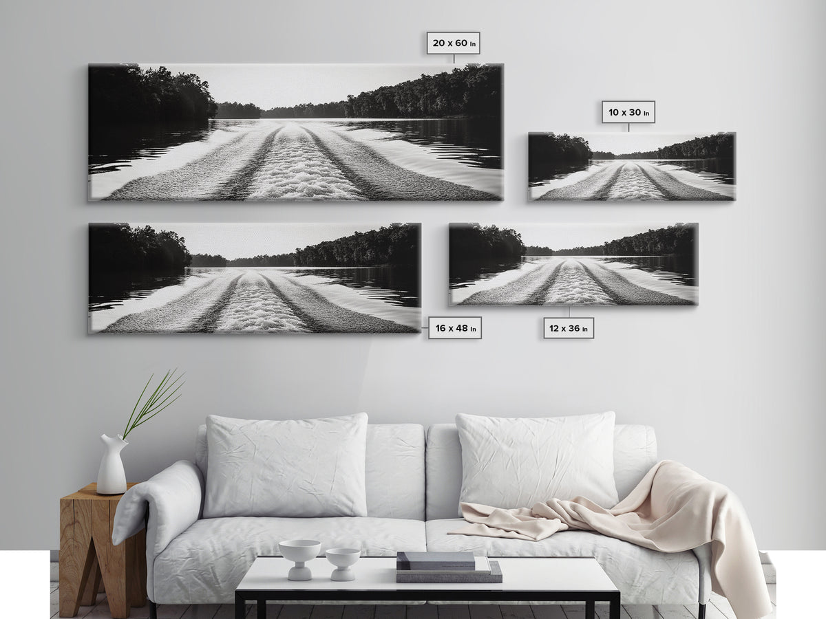 River Wake, Forest Waters, Lake Escape, Framed Canvas Print, Nature Photography, Minimalist Wall Art, Modern Cabin Decor