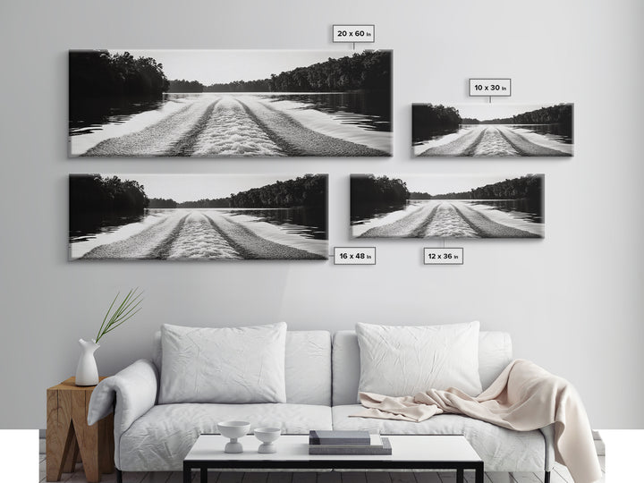 River Wake, Forest Waters, Lake Escape, Framed Canvas Print, Nature Photography, Minimalist Wall Art, Modern Cabin Decor