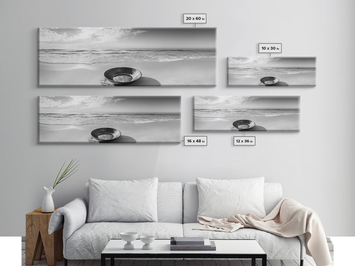 Ocean Bowl, Minimalist Beach, Solitude Shoreline, Canvas Print, Coastal Decor, Neutral Tones, Living Room Art, Bathroom Wall Art