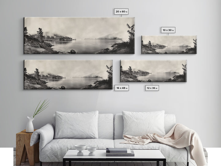 Foggy Coast, Misty Trees, Silent Bay, Canvas Print, Moody Landscape Photography, Bedroom Wall Art, Nature Inspired Decor