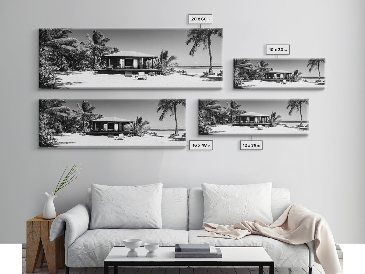 Beach House, Palm Retreat, Tropical Hideaway, Island Dream, Framed Canvas Print, Coastal Wall Art, Bedroom Decor, Tropical Vacation Aesthetic